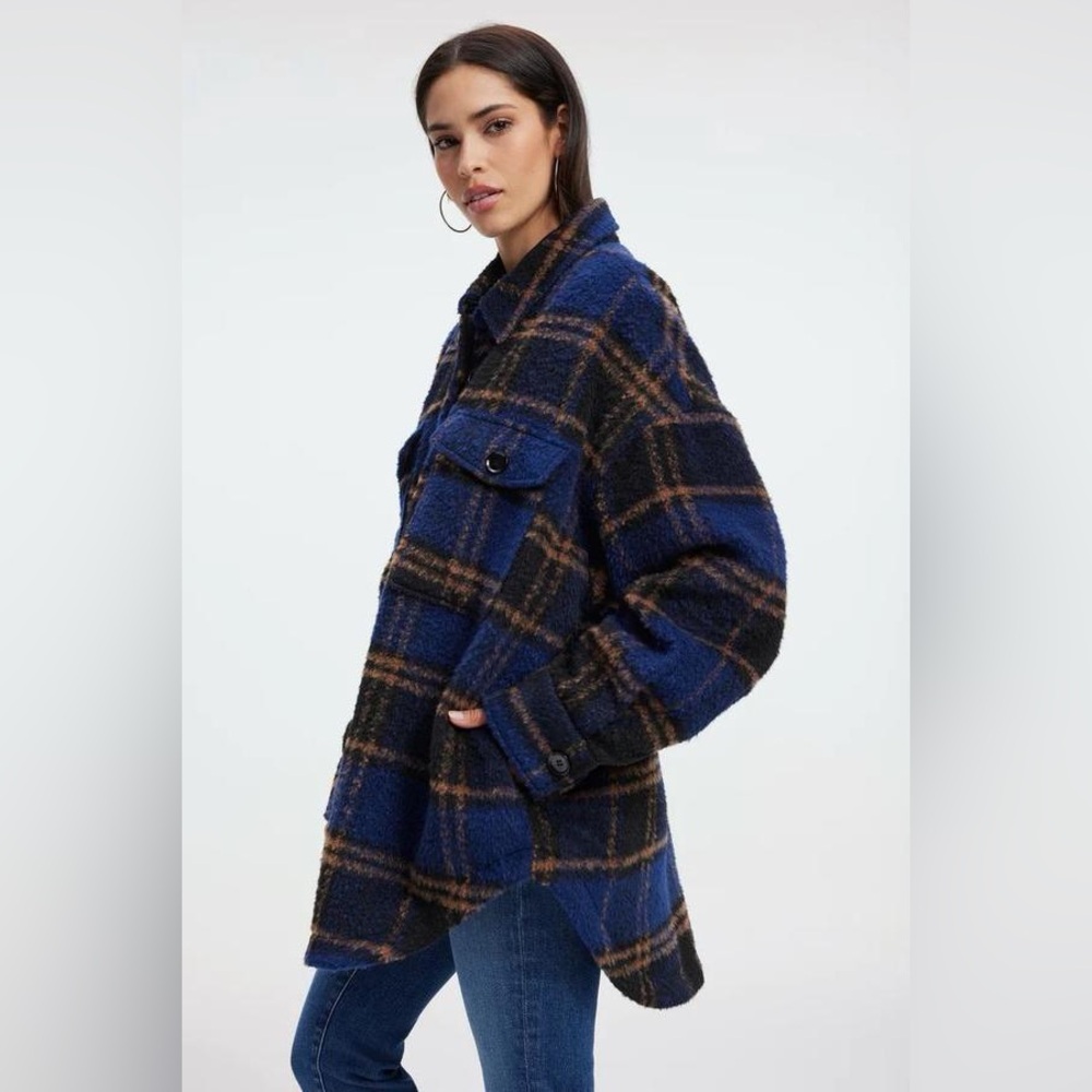 Good American Blue Rinse Plaid Jacket